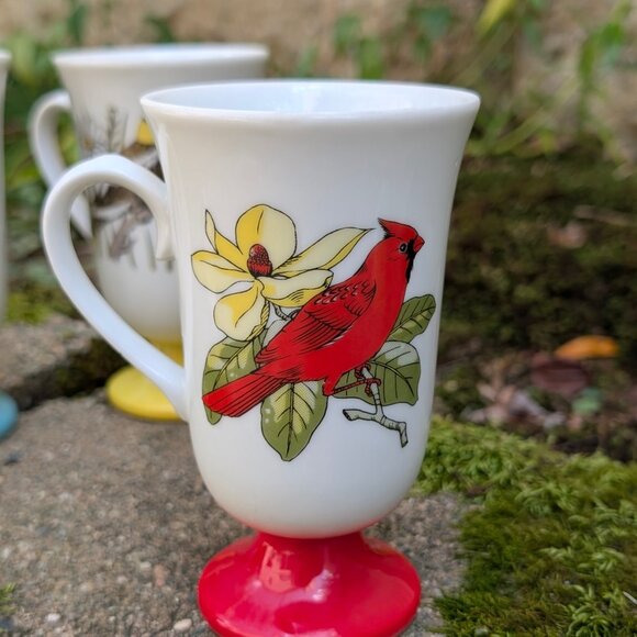 Vintage 60s 70s Irish Coffee Mug Set of 6 Made in Japan Bird Hot Toddy Glass Set - Picture 5 of 8
